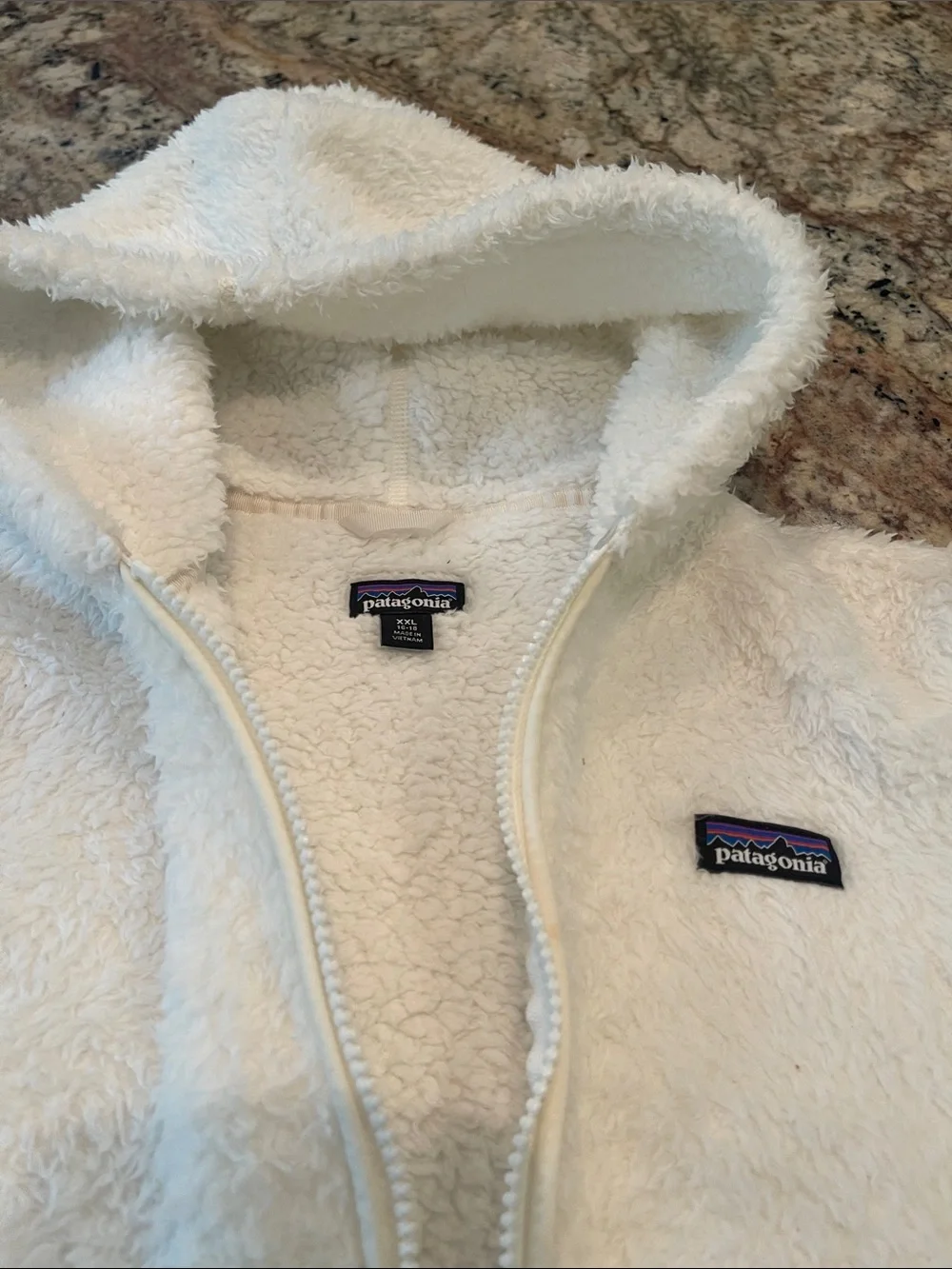Patagonia Kids Cream Plush Hooded Puffer Jacket